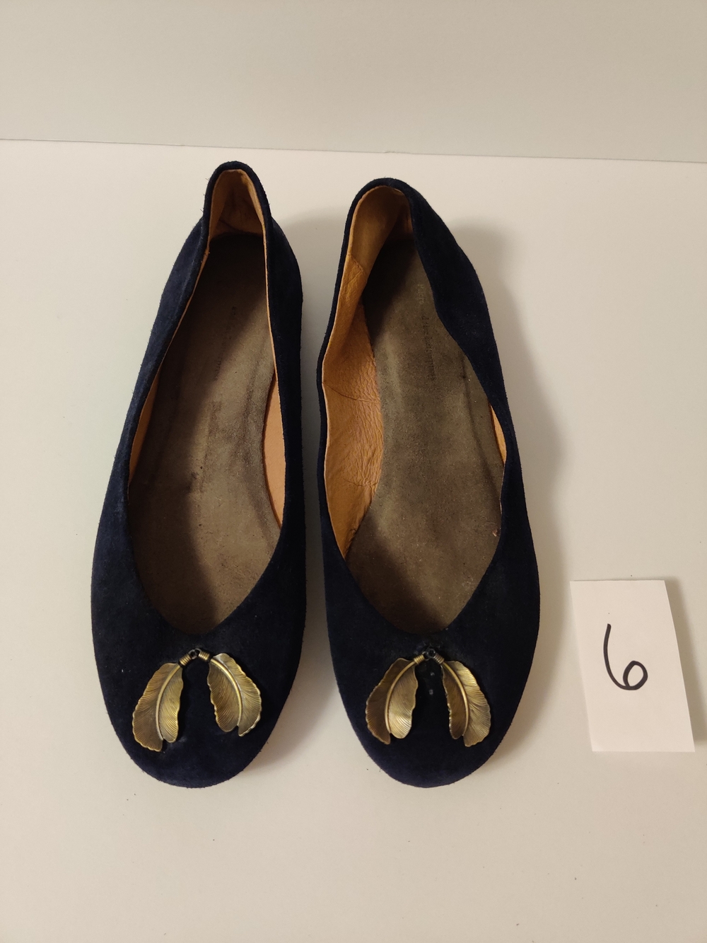 Pilcro Letterpress Navy Suede Ballet Flats with Gold Leaf Accent 18